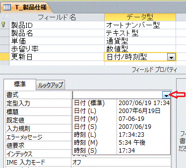 Accessテーブル 書式の設定 日付 時刻 数値 通貨 等の例