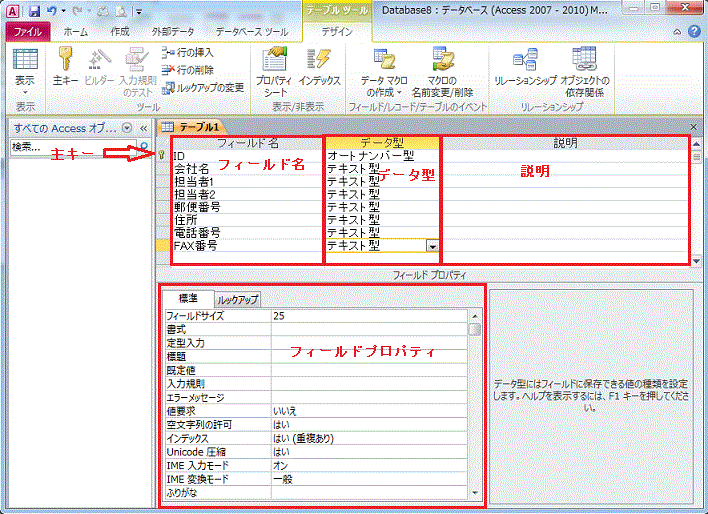 フィールドの設定