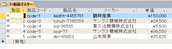 製品マスターテーブル
