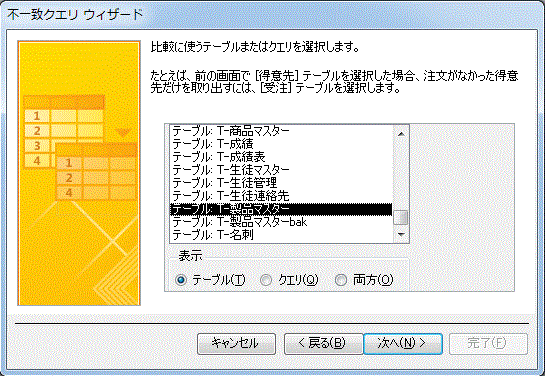 比較するテーブル